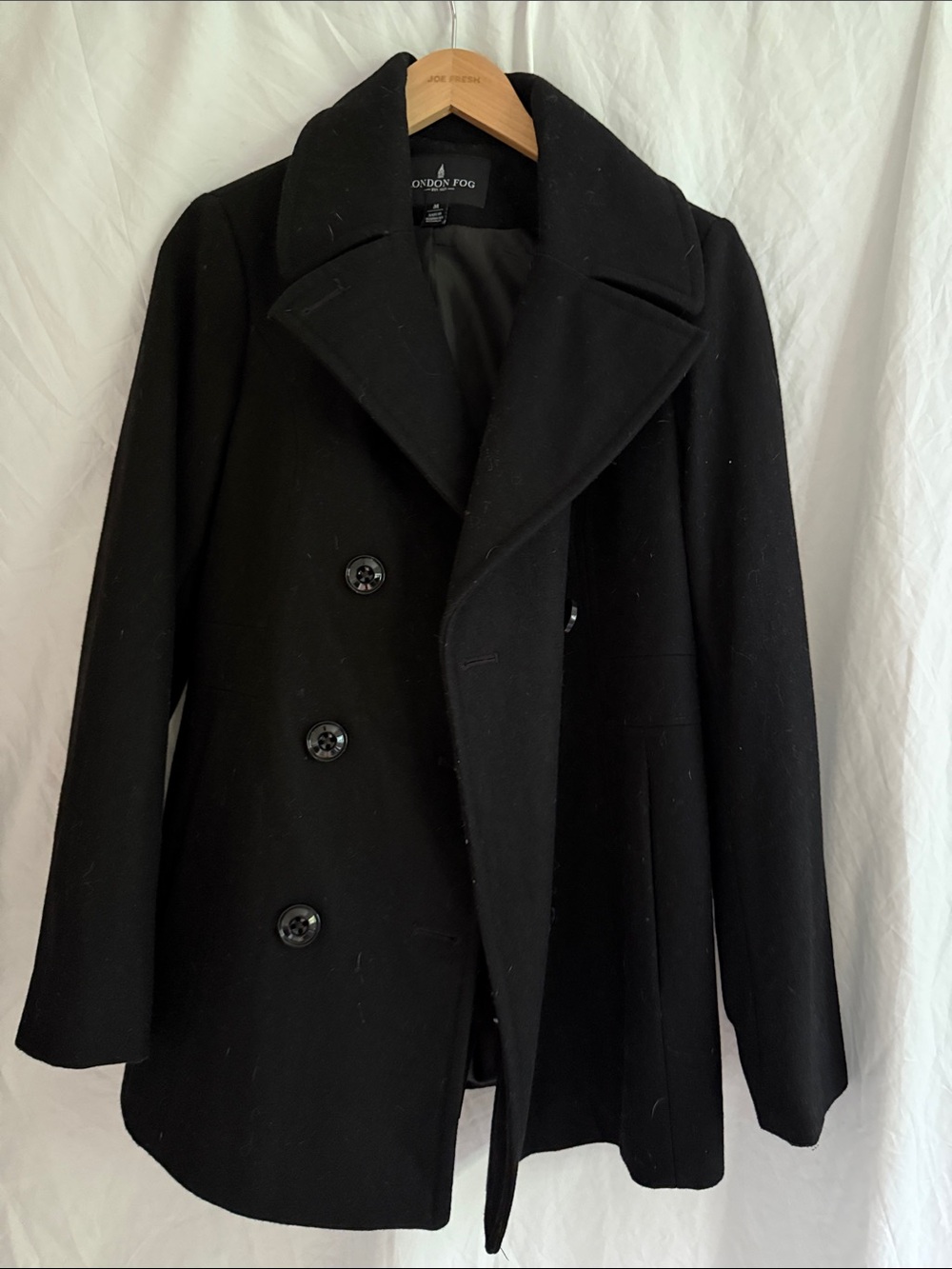 London Fog Black Double-Breasted Wool Peacoat
